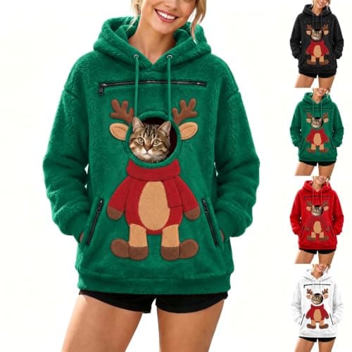 Pet Carrier Hoodie Women Cat Carrier Sweatshirt Christmas Sweatshirt | Womens Pet Pouch Hoodie,Double Fleece,Pet Carrier Sweatshirt,Adjustable Drawstring Hood,Zipper Pockets,Christmas Sweatshirt