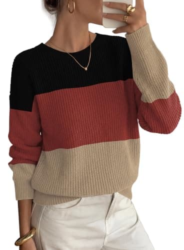 WIHOLL Sweaters for Women Crew Neck Long Sleeve Fall&Winter Outfits Fashion | fall tops,travel outfits,sweaters for women trendy,long sleeve tops,winter outfits,teacher outfits for women