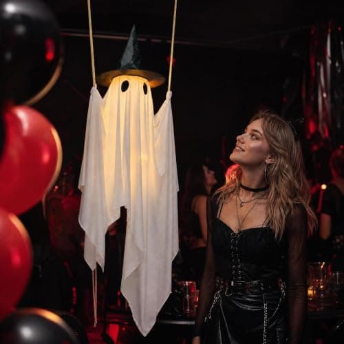 Outdoor Lighted Holiday Displays Hanging Swing Ghost Pre-Assembled for Halloween Party