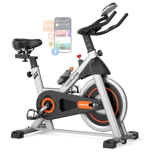 YOSUDA Exercise Bike, Magnetic Friction Stationary Bike with App Training | Indoor Cycling Low Noise Spin Bike for Home with 300 lb Weight Capacity, Tablet Holder and Fitness Course for Weight Loss
