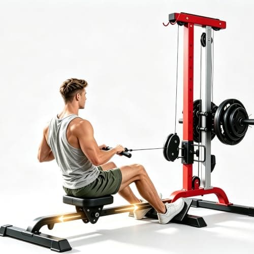 YOLEO 2-in-1 Cable Machine, LAT Pulldown & Rowing Machine for Home Gym(Red) | 13 Height Settings & 9 Seat Positions Adjustable, Full Body Workout, Smooth Cable System, 450 lb Weight Capacity