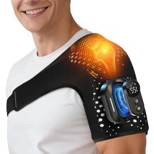 Cordless Shoulder Heating Pad 5 Heat & Vibration Modes | Cordless Shoulder Heating Pad with Massage Portable Heated Shoulder Brace Detachable Remote Adjustable Fit for Men and Women