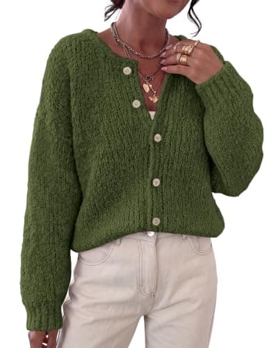 KIRUNDO Fall Cardigans For Women Chunky Knit Button Up Sweaters,AG,S | Cozy Long Sleeve Open Front Cardigans, Casual Loose Crewneck Sweater Jacket Outerwear, Button Down Winter Going Out Coats