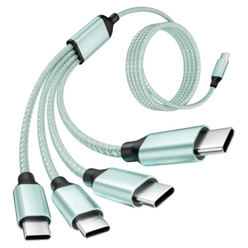 Travel USB C 4 in 1 Charging Cords,Four Type C Ports Mulit Charging Cable | Universal Charging Cables for All Devices,Travle Charger Cord for iPhone Series/Galaxy/Tablets/PS,Mint Green