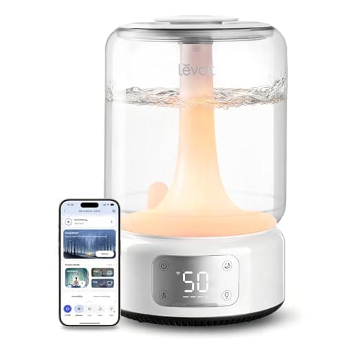 Levoit Humidifiers for Bedroom Large Room, 6.2L Tank, Smart App, Quiet 26dB | Top Fill Cool Mist Humidifier for Baby & Plants, Easy to Clean, 62H Runtime, Essential Oil, Precise Humidity Control