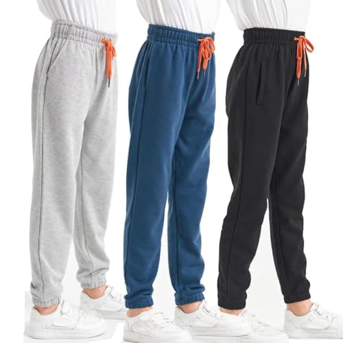 SOIBEEN Boys Sweatpants Boys Joggers with Pocket and Drawstring Athletic Workout Trousers 3-Pack Pants Kids Clothes Size 5-6 Years