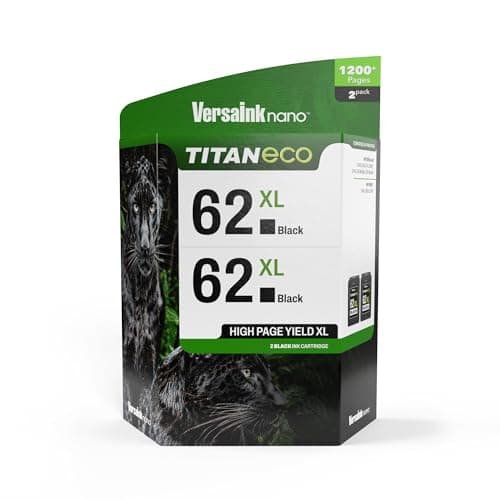 VersaInk-Nano 62 XL Titan ECO High-Yield Black Ink Cartridge 2-Pack Replacement of HP 62 and 62 XL, Works with HP Envy 7640, 5660, 5540, OfficeJet 5740,5743,5741,8040,5744,250 Mobile,200 Mobile