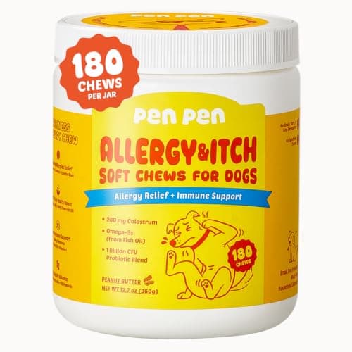 PENPEN Dog Allergy Chews - Anti-Itch & Itchy Skin Support for Dogs, Probiotics & Omega 3 (Fish Oil) for Immune & Gut Health - Peanut Butter Flavor - 180 Soft Chews