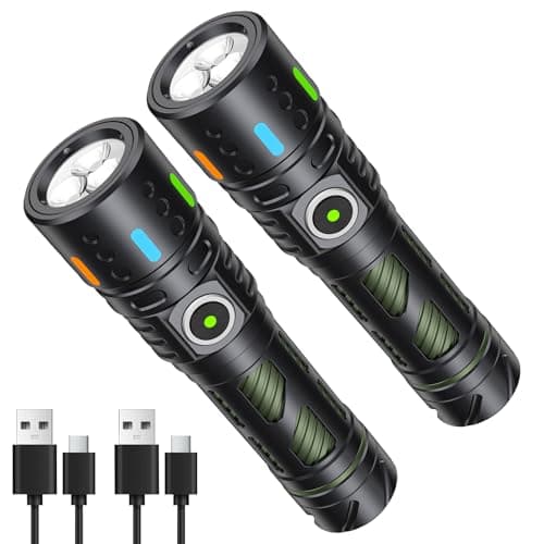 Hoxida Rechargeable Small Flashlight with Built-in Fidget Spinner Black | 2000 Lm Tactical Metal EDC Pocket Flashlight, Stress Relief Fidget Toy, Unique Gift for Men Adults (2 Pcs)