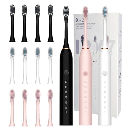 3 Pack Electric Toothbrush 6 Mode Electric Toothbrushes for Travel Business | Fast Charge 2 Min and 30s Timer Rechargeable 12 Replacement Brush Head