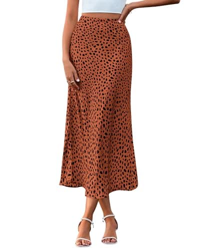 BTFBM Satin Skirts for Women Trendy 2026 Summer Fall | High Waisted A-Line Leopard Print,Floral Print, Business Casual,Cocktail,Wedding Guest,Long Silk Midi Skirt