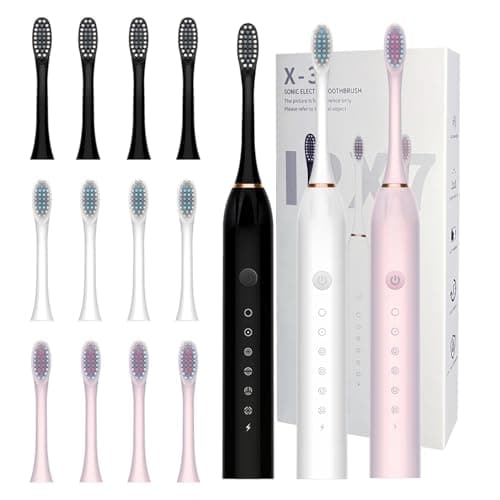 3 Pack Electric Toothbrush 6 Mode Electric Toothbrushes for Travel Business | Fast Charge 2 Min and 30s Timer Rechargeable 12 Replacement Brush Head