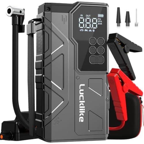 8000A Jump Starter with Air Compressor, 150PSI Auto-Shutoff Tire Inflator | Car Battery Jumper Starter Portable (All Gas/12L Diesel) 12V Jump Box Pack with Jumper Cables, 18W Fast Charge, 800LM Light