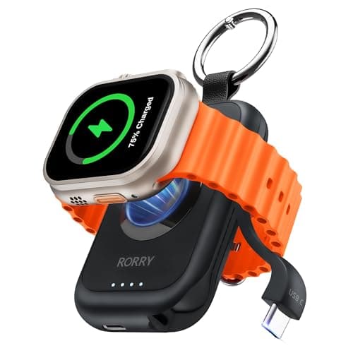 RORRY CharmGo for Apple Watch Charger, 2500mAh Portable Charger for iWatch | Fast Charging Travel Keychain Charger with Built-in USB C Cable for Apple Watch Ultra 4 3 2 Series 12 11 10 9 8 7 6 3 2