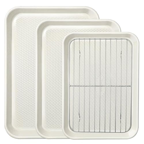 Ymiton 3-Piece Baking Sheet Set with Wire Rack - Half/Quarter/Jelly Roll Pans (12x17/9x13/10x15 Inch), Nonstick 0.8mm Carbon Steel, Cookie Sheets for Baking, Dishwasher Safe, Oven Safe 450°F