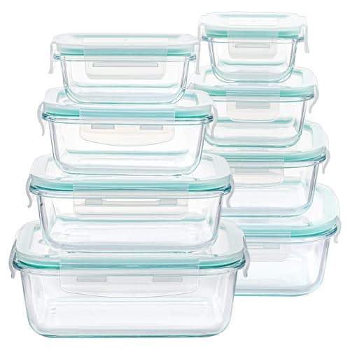 Vtopmart 8 Pack Glass Food Storage Containers with Lids Green | Meal Prep Lunch Containers, Leakproof, Leftover Storage, Take-out, Microwave, Oven, Freezer and Dishwasher Safe, BPA Free