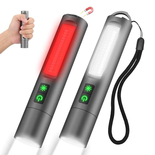 Small Powerful Flashlights,LED Pocket EDC Flashlight Rechargeable with Magnetic Base&Hanging Loop,1500 High Lumens,Dual Switch,COB Red Light,7 Modes,USB C Flash Light for Home Emergency Car Camping2PC