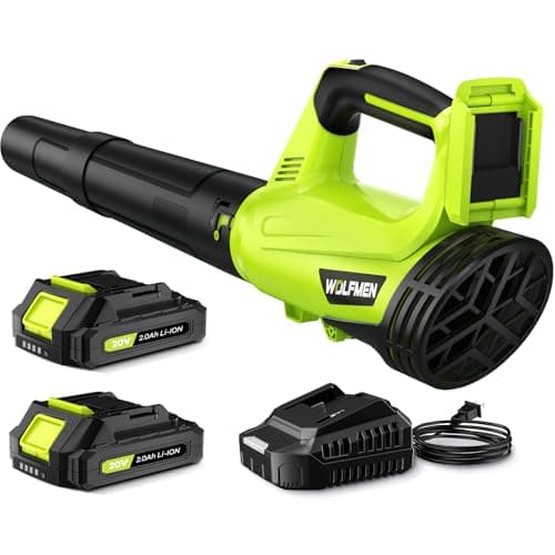 Leaf Blower, Electric Leaf Blower Cordless with 2 Batteries and Charger, 2 Speed Mode, Lightweight Cordless Leaf Blowers for Lawn Care, Blowing Leaves, Patio Cleaning and Dust, Green