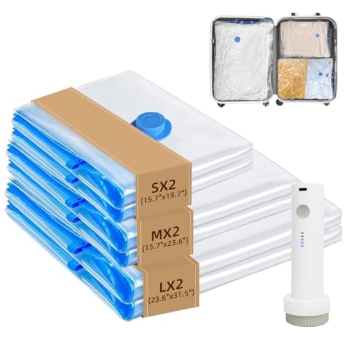 6 Pack Travel Vacuum Bags with Electric Pump, Vacuum Seal Bag for Clothing | Luggage Suitcase for Compression Packing Space Saver Bags vacuum storage (2 Small & 2 Medium & 2 Large)