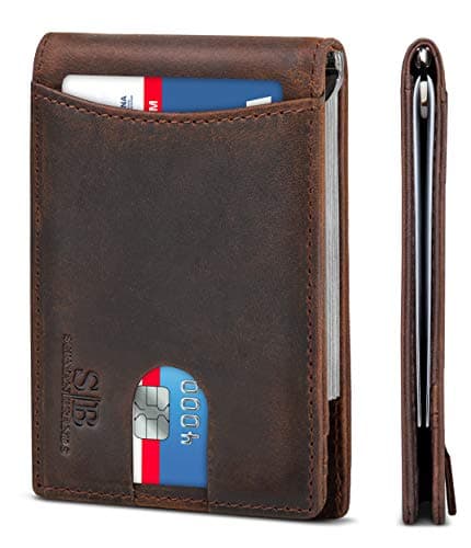 SERMAN BRANDS RFID Blocking Slim Bifold Genuine Leather Minimalist Front Pocket Wallets for Men with Money Clip Thin Mens