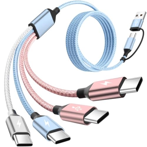 Travel USB C 4 in 2 Charging Cords,Four Type C Ports Mulit Charging Cable | Universal Charging Cables for All Devices,Travle Charger Cord for iPhone Series/Galaxy/Tablets/PS,Mint Green