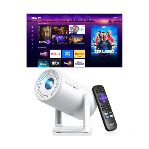 ELEPHAS Roku TV Smart Projector with WiFi and Bluetooth, Mini Portable | Roku TV Built-in, Works with Alexa & Google Home, Dolby Audio, AirPlay, for Home Theater, Bedroom & Outdoor Movie Nights