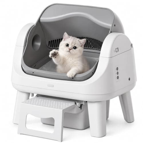 Automatic Cat Litter Box with Wide Open-Top & Easy-Access Step for Cats 3–17 lb, Self Cleaning Cat Litter Box with 8L Waste Bin, Beginner-Friendly Design