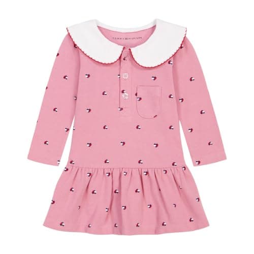 Tommy Hilfiger Girls' Cotton Pique Polo Dress, Blushing Bride Heart Flag, 4T