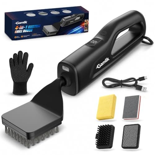 Electric Grill Brush with LED Light, Grill Cleaner for Outdoor Grill(Black) | Reciprocating Cleaning Action, Hot Grill Cleaning, Brushless Motor, 3-5H Runtime, LED Light, Ergonomic Handle, 4 Heads Kit