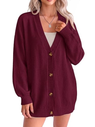 BTFBM Casual Long Sleeve Cardigan Sweaters for Women Fall Outfits 2026 WR XXL Wine Red