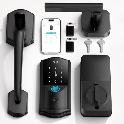 Built-in WiFi Smart Lock with Handle Set, Keyless Entry Front Door Lock Set | Fingerprint Unlock, Electronic Access, Digital Keypad Deadbolt, App Control, Auto Lock, Works with Alexa & Google Assistant