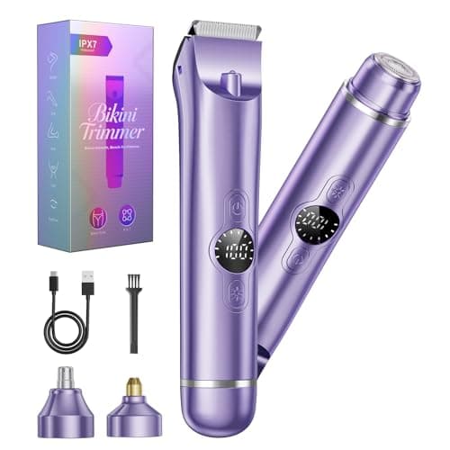 4 in 1 Bikini Trimmer for Women, Electric Razors for Women - Dual Head, Wet & Dry Use Pubic Body Hair Trimmer Electric Shavers, Womens Facial Razors for Legs, Armpits, Bikini Area,Purple