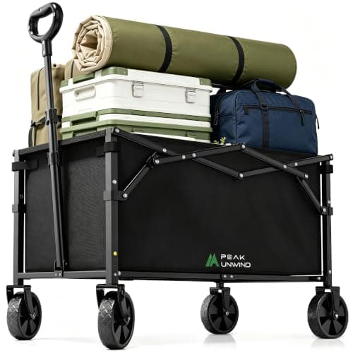 Folding Wagon Cart with Wheels, 220LBS Utility Heavy Duty Wagons Carts | Lightweight foldable wagon cart,Collapsible Wagon with 360° All-Terrain Wheels, Foldable Cart