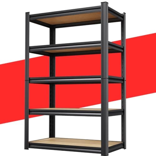 KORVENA Storage Shelves, Adjustable Garage Shelving,5-Tier Shelving Unit | Metal Garage Storage Utility Rack Shelf 71.2''31.5''*13.8''MDF Freestanding for for Basement, Warehouse, Workshop