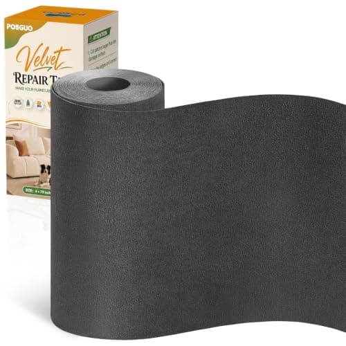 Self Adhesive Couch Patch Repair Fabric Velvet Tape Dark Gray, 4x79 Inch | Fabric Repair Tape for Sofa, Quick Furniture Repairs, Microfiber Upholstery Patches for Car Seat Chair Recliner Bag Carpet
