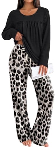 OFEEFAN Pajamas Sets for Women Two Piece Lounge Outfits with Pockets S-2XL | Fall Outfits for Women,Curved Hem Tops and Long Pants with Pockets Drawstring,Casual Lightweight,Cozy,Fashion Clothing