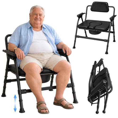 NnsZenith Heavy-Duty Large Bone Toilet chair, Bedside Commode for Seniors | Shower Chair 800lbs Capacity, 21.9" Extra-Wide Padded Seat, Adjustable Height for Adults, Portable Folding Toilet Chair
