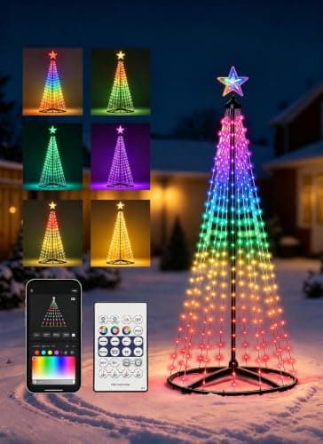 oneup 6FT Christmas Cone Tree Light, Smart RGB Light with App & Remote | 16 Million Colors, Dynamic Effects, IP44 Waterproof for Indoor & Outdoor Christmas Decorations