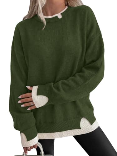 KIRUNDO Fall Sweaters For Women 2026 Patchwork Pullover Long Sleeve Tops | Soft Ribbed Knit, Faux Layered Oversized Sweater,Business Casual Work Top,Color Block Crewneck Teacher Outfits Winter Clothes