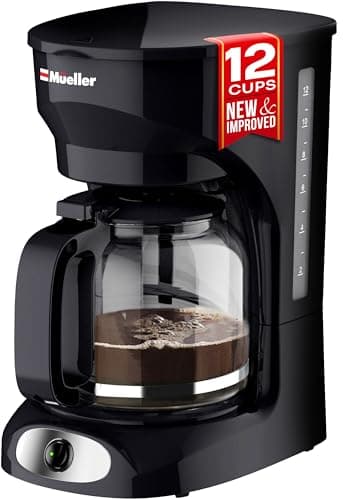 Mueller 12-Cup Drip Coffee Maker | Borosilicate Carafe, Auto-Off, Reusable Filter, Anti-Drip, Keep-Warm Function