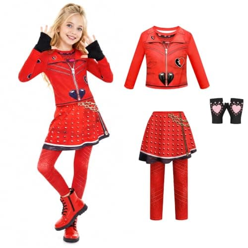UPYEEJA Wonderland Red Costume Kids Girls Princess Red Costumes for Girls Halloween Themed Dress Up Outfit with Gloves 3Pcs Set