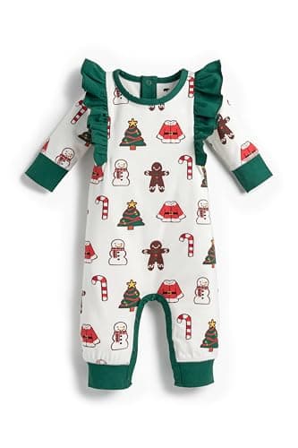 MONICA + ANDY Double Ruffle Romper, Size 18-24 Months, Cookie Sheet, Organic Baby Clothes for Girls, Long Sleeve Onesie, Sustainable Super Soft Fabric, Sizes for Newborn & Infant