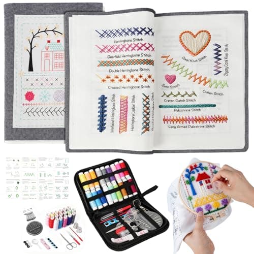 Udihch 86 PCS Embroidery Stitch Book Kit, Portable DIY Sewing Tool kit | Embroidery Patterns with Atep by Step tutorials, Includes Floss and Needles, Great for Embroidery Beginners and Craft Lovers