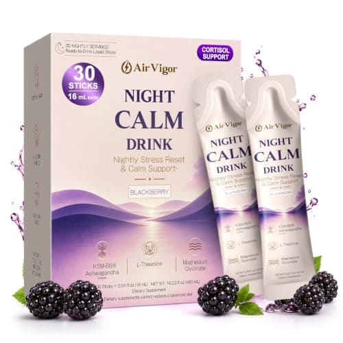 AirVigor Cortisol Supplements for Women, Ready-to-Sip Liquid Sticks | Cortisol Reducer with 250mg KSM-66 Ashwagandha & 150mg L-Theanine for Calm, Stress, Melatonin-free, Sugar-Free, 30 x 16 mL