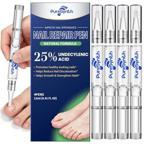 Extra Strength Nail Repair Pen (OTC Maximum Strength), 25% Undecylenic Acid + Aloe & Vitamin E, For Thick Yellow Discolored Nails, 12 mL (0.41 fl oz) Total, 4-Pack