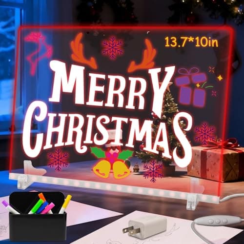 LED Note Board with 7 Colors, 13.7"X10" Led Drawing Board for Kids, Light Up Acrylic Dry Erase Writing Board with 7 Markers, Soft Cloth, Hanging Chain, Christmas & Birthday Gift for Kid Girl
