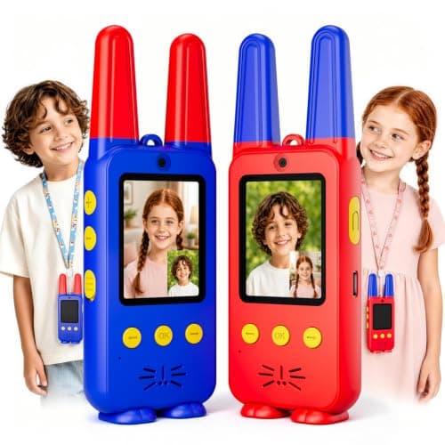 Glitsh Kids Video Walkie Talkies 2 Pack, Camera, Voice Changer, Gift Toy | Gift for children ages 6-12, two-way communication, interactive games, micro chat, sticker effects, rechargeable battery
