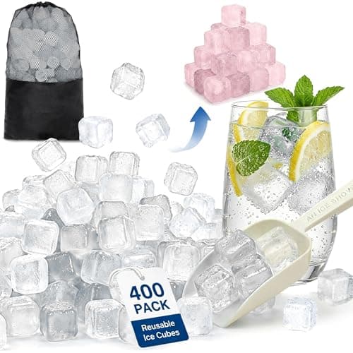 AONOX 400 Pack Reusable Ice Cubes for Drinks with Ice Scoop | BPA-Free Plastic Refreezable Ice Cubes for Parties, Bars, Whiskey, Coolers & Lunch Boxes