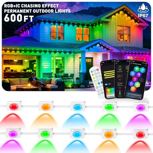 LITSOUL 600FT Permanent Outdoor Lights for House RGB+IC, Chasing Effect Smart RGB+IC Eave LED Lighting with 16 Million Colors, Waterproof Outdoor Strip Lights for Christmas Halloween Holiday Daily