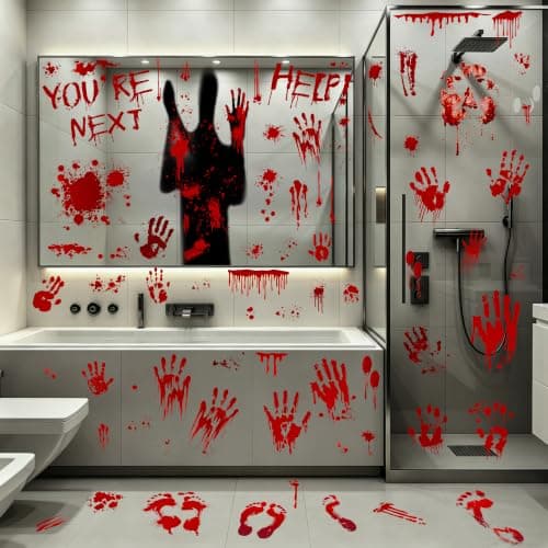 67PCS Bloody Halloween Decor, Handprint Halloween Window Clings for Home